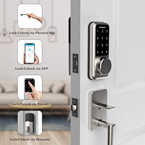 Smart Lock, SMONET WiFi Keyless Entry Door Lock Deadbolt Bluetooth Electronic Locks Touchscreen Keypad Featuring App Work with Alexa Google Home for Home Front Door Hotel