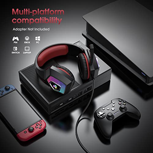 PS4 Gaming Headset, Hunterspider Gaming Headphones with Microphone, Noise Cancelling Stereo 7.1 Surround Sound Headset with Mic for Xbox PC, Unique 7 RGB Light.