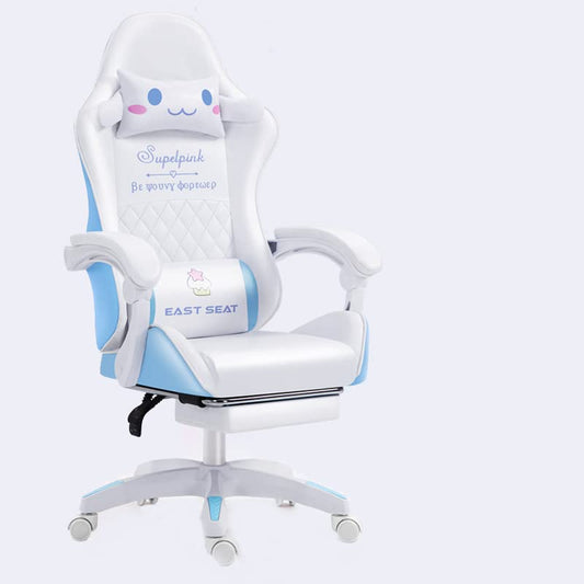 Gaming Chair Cinnamoroll WCG Gaming Chair Girls Cute Computer Armchair with Reclining Chair with Headrest and Lumbar Support Swivel Lifting Adjustable Chair with Footrest Blue