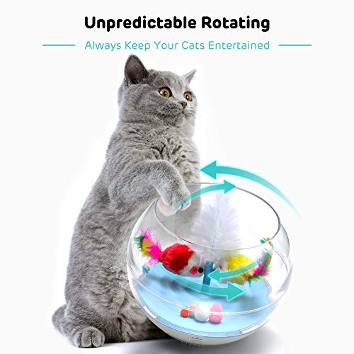 iPettie Fish Chaser Interactive Cat Toy, Fish Bowl-Shaped Tumbler Pet Toy with Automatic Swimming Feather Fish, Ultra-Quiet, for Kitten Indoor Self Play Enrichment