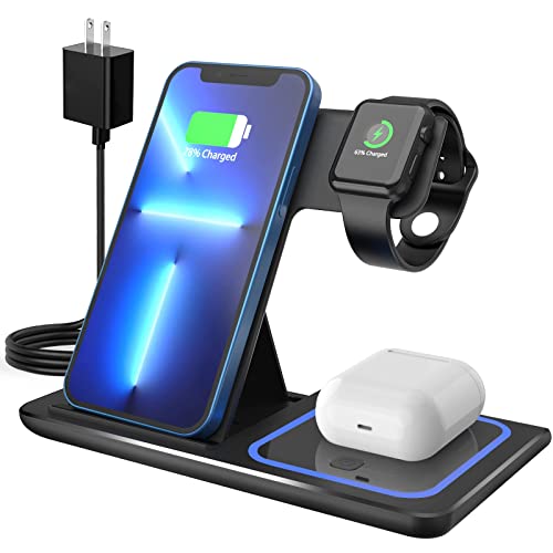 Wireless Charger, 3 in 1 Fast Wireless Charging Station Compatible with iPhone 14/13/12/11/Pro/XS/XR/SE/8 Plus 18W Wireless Charger Stand Dock Compatible with Apple Watch Series 8/7/6/5/4/3/2/AirPods