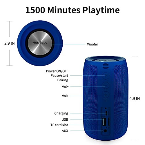 Bluetooth Speaker,MusiBaby Speakers,Outdoor, Portable,Waterproof,Wireless Speakers,Dual Pairing, Bluetooth 5.0,Loud Stereo,Booming Bass,1500 Mins Playtime for Home,Party（M68） (Blue)