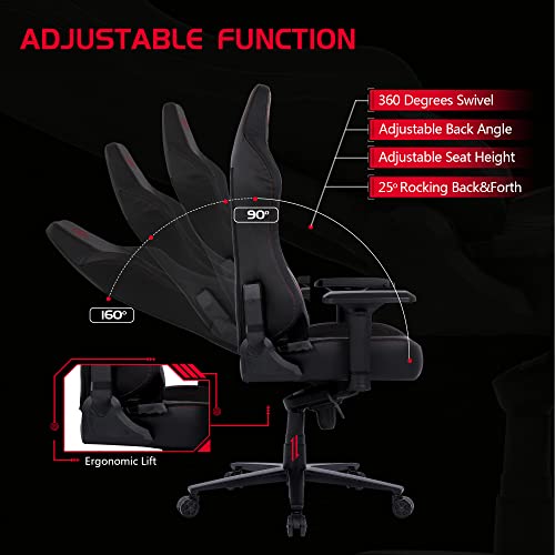 S*MAX Gaming Chair Big and Tall Full Mould Foam De Luxe Version Gamer Chair 4D Adjustable Armrests Premium Carbon Fiber Fabric and PU Leather Headrest Lumbar Support Video Game Chairs for Adults Black