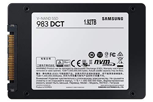 Samsung 983 DCT Series SSD 1.92TB - PCIe NVMe 2.5” 7mm Interface Internal Solid State Drive with V-NAND Technology for Business (MZ-QLB1T9NE), Black