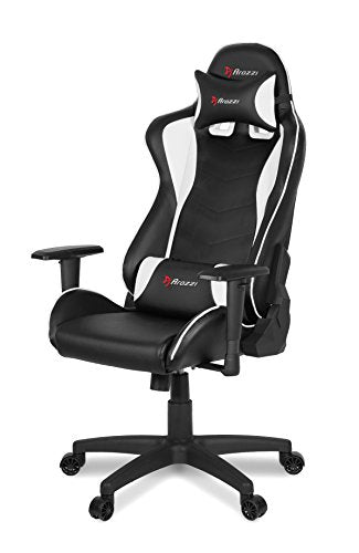 Arozzi - Forte PU Leather Ergonomic Computer Gaming/Office Chair with Recliner, Swivel, Tilt, Rocker, Adjustable Height and Adjustable Lumbar and Neck Support Pillows - Black - White Accents