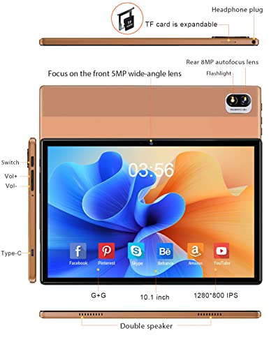 Tablet 10.1 inch Android 11 Tablet 2022 Latest Update Quad-core Processor 6GB RAM 64GB ROM(256GB Expandable), Dual 8MP+5MP Camera, WiFi, Bluetooth, IPS Full HD Display (Orange)