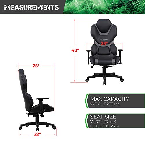 X Rocker Zeta PC Office Gaming Chair, 27.36" x 27.56" x 48.43", Black/Gray