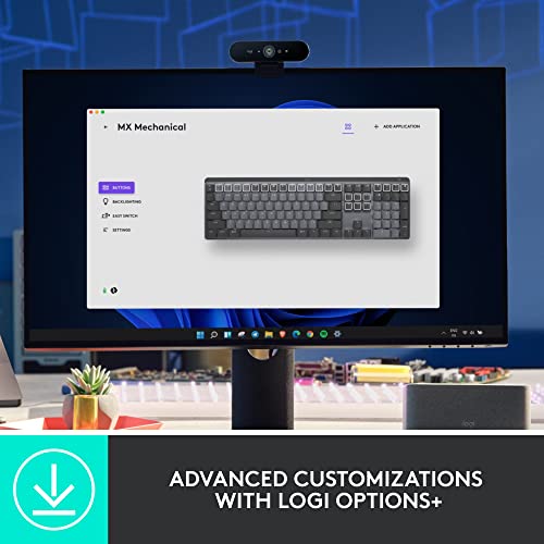 Logitech MX Mechanical Wireless Illuminated Performance Keyboard, Linear Switches, Backlit Keys, Bluetooth, USB-C, macOS, Windows, Linux, iOS, Android, Metal