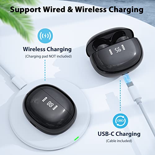 CAPOXO Wireless Earbuds Bluetooth Headphones 40Hrs Playtime with Wireless Charging Case&Dual LED Power Display, IPX7 Waterproof Earphones, in Ear Stereo Headset Built-in Mic for iPhone/Android