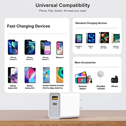 20W USB C Fast Charger, Upgraded Certified 2-Pack Durable Dual Port PD 3.0 with USB A Wall Charger Block for iPhone 13/12/11 /Pro Max, XS/XR/X, iPad Pro, AirPods Pro, Samsung Galaxy, Motorola(White)