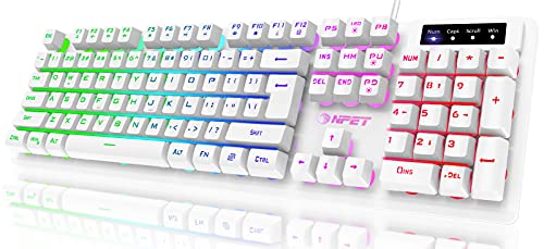 NPET K10 Gaming Keyboard, RGB Backlit, Spill-Resistant Design, Multimedia Keys, Quiet Silent USB Membrane Keyboard for Desktop, Computer, PC (White)