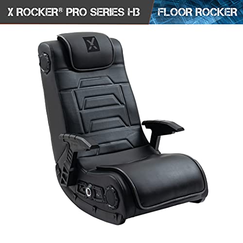 X Rocker Pro Series H3 Black Leather Vibrating Floor Video Gaming Chair with Headrest for Adult, Teen, and Kid Gamers - 4.1 High Tech Audio and Wireless Capacity - Foldable and Ergonomic Back Support