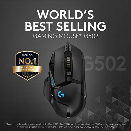 Logitech G502 HERO High Performance Wired Gaming Mouse, HERO 25K Sensor, 25,600 DPI, RGB, Adjustable Weights, 11 Programmable Buttons, On-Board Memory, PC / Mac