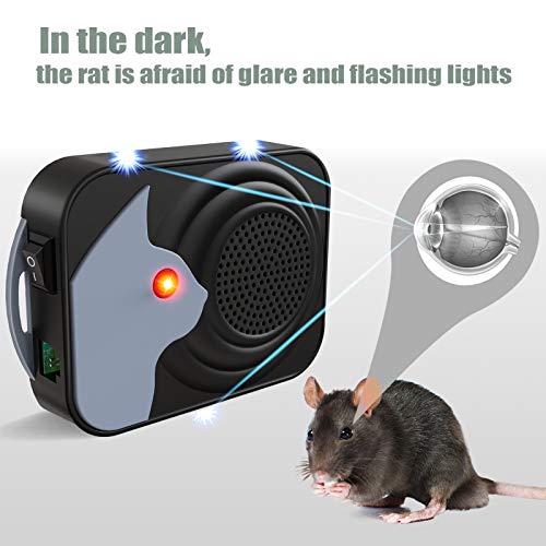 Car Mice Repeller, Electronic Rat Repellent, Under Hood Mouse Repeller, Mice Control Devices Rodent Deterrent Defense Rat Marten with LED Strobe Lights for Car Engine (Black)