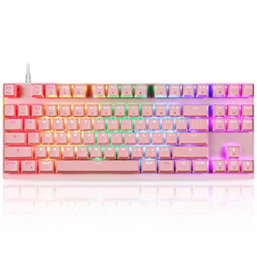 Motospeed Professional Gaming Mechanical Keyboard RGB Led Backlit Wired with Anti-Dust Proof Switches for Gaming Keyboard for Mac & PC (Pink, 87 Key Red Switches)