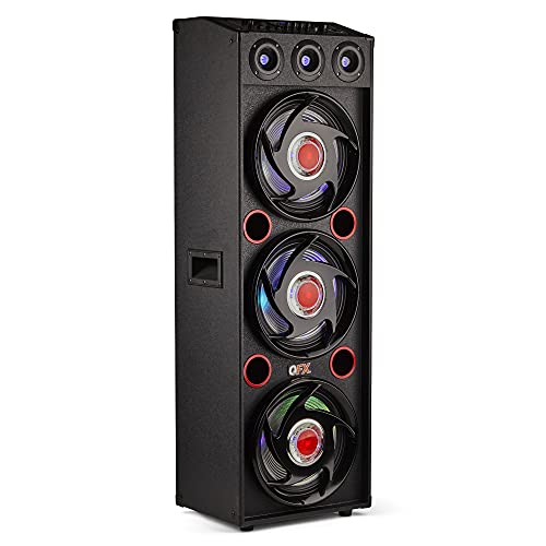 QFX SBX-412300BT TWS Bluetooth Triple 12” Woofer Triple 1” Tweeter Recording High-Performance PA Cabinet Speaker with 10-Band Graphic EQ, 2 Microphone Inputs, Guitar Input, and AUX Input