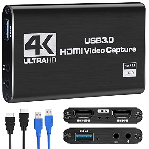 Capture Card, Video Capture Card 4K 1080P 60FPS, HDMI Capture Card Switch, Game Capture Card USB 3.0 for Live Streaming Video Recording, Screen Capture Device Work with PS4/PC/OBS/DSLR/Camera