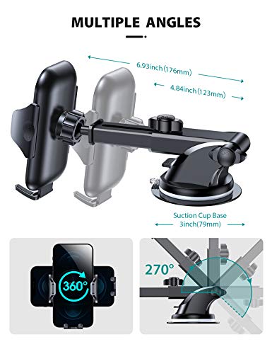 VICSEED Phone Mount for Car,[𝟭𝟵𝟰°𝙁 𝙃𝙞𝙜𝙝 𝙏𝙀𝙈𝙋 Resistance Suction Cup]Long Arm Car Phone Holder Mount Dashboard Windshield Air Vent Clip Universal Cell Phone Holder Car For All Mobile Phones