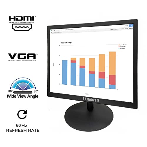 SKitphrati 17 Inch 1280 X 1024 PC Monitor HDMI Monitor Square Monitor LED Monitor with 72% sRGB Color, 4:3 Aspect Ratio, 60 Hz, 5Ms, VESA, TN Panel, HDMI, VGA, Black