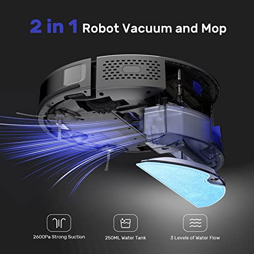 SYSPERL 2-in-1 Robot Vacuum and Mop, Self-Charging Robotic Vacuum Cleaner, 2600Pa Vacuum Robot Daily Schedule, Ideal for Pet Hair, Hardwood Floor and Carpets, Compatible with Boundary Strips V41P