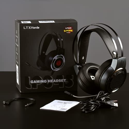 Gaming Headset, LTXHorde RGB PC Headset with Noise Cancelling Microphone, Over Ear Gaming Headphones, Surround Sound, Stereo Bass, LED Lights, Wired Gamer Headset for Laptop, PS4, PS5, Switch, Xbox