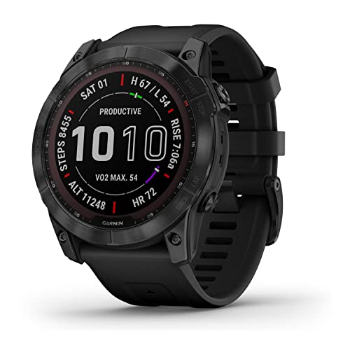 Garmin Fenix 7X Sapphire Solar GPS Smartwatch with Black Band (Black) Bundle with Double Wall Stainless Steel Tumbler (2 Items)