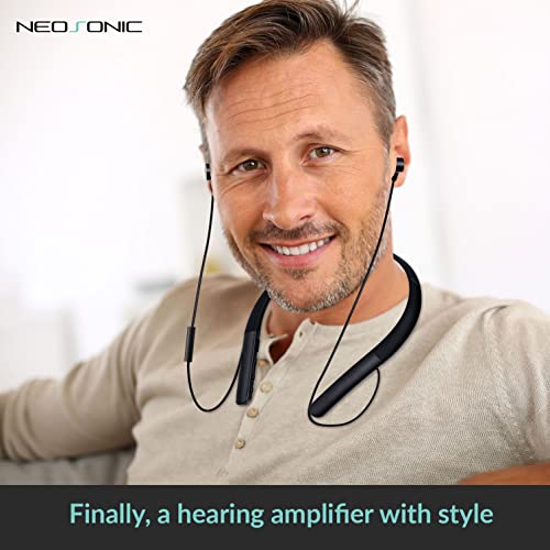 [Upgraded] Rechargeable Hearing Aid Amplifier for Conversation and Watching TV, Wireless Neckband Headphones for Seniors & Elderly People with Remote Microphone Noise Cancelling - Neosonic NW20