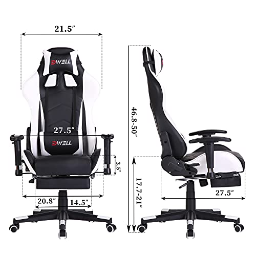 Gaming Chair, Computer Chair,Gamer Chair,Gaming Chair with Footrest,Gaming Chair for Adults,High Back Office Chair with Headrest and Massage Lumbar Support,White