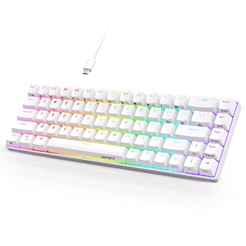 NPET K61 60% Mechanical Gaming Keyboard, RGB Backlit Ultra-Compact Wired Keyboard with Clicky Blue Switches for Computer/Laptop (68 Keys, White)