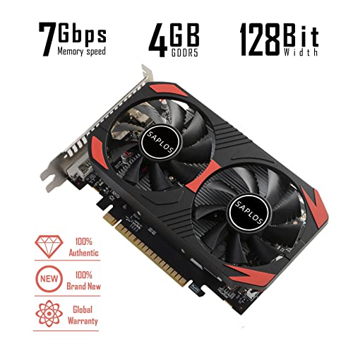 SAPLOS GTX 1050 Ti Gaming Graphics Card, 4GB, 128 Bit, GDDR5, DisplayPort HDMI DVI, Computer GPU, PC Video Cards, Dual Air Cooling, PCI Express x16 3.0, DirectX 12, 8K Displays Support