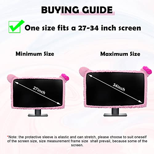 Kakurookie 27'' - 34'' Computer Monitor Protective Cover with Cat Ear Design, Cute Pink Monitor Dust Cover with Furry Design, Elastic Dustproof, Suitable for PC, Tablet, TV (27-34in, Pink)