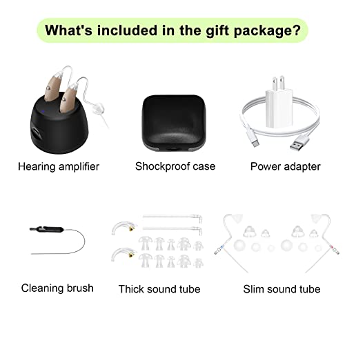 Banglijian Rechargeable Hearing Aids for Seniors and Adults BTE Ear Aid with 4 Channels Layered Noise Reduction Adaptive Feedback Cancellation-Two Types of Sound Tubes Latest Upgrade(Pair)