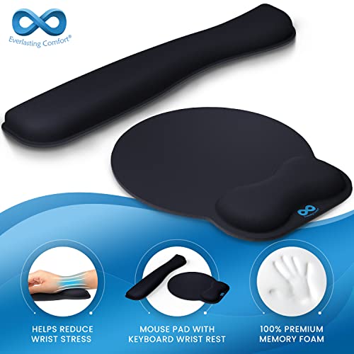 Everlasting Comfort Mouse Pad with Wrist Support - Includes Keyboard Wrist Rest - Ergonomic Memory Foam Desk Cushion for Carpal Tunnel - Computer, Laptop, Typing and Gaming Accessories