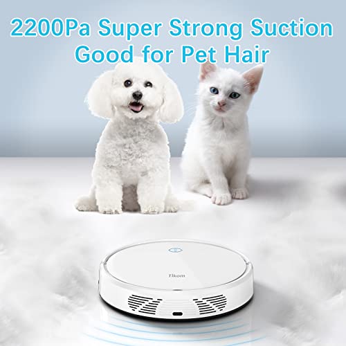 Robot Vacuum Cleaner- Tikom G6000 Robot Vacuum, 2200Pa Suction, Self-Charging, Good for Pet Hair, Carpets, Hard Floors, White