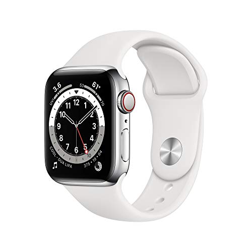 Apple Watch Series 6 (GPS + Cellular, 40mm) - Silver Stainless Steel Case with White Sport Band