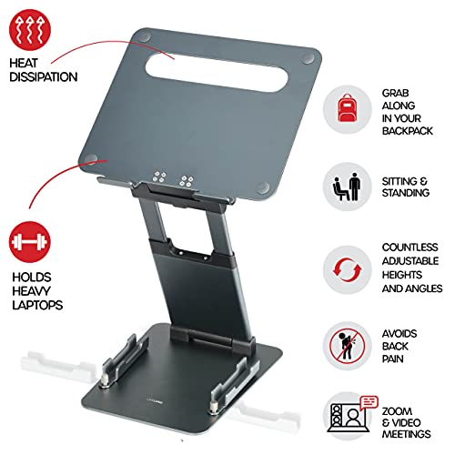 Ergonomic Laptop Stand for Desk, Adjustable Height up to 20", Laptop Riser Computer Pulpit Stand for Laptop, Portable Laptop Stands, Fits MacBook, Laptops 10 15 17 inches Laptop Holder and Laptop Desk