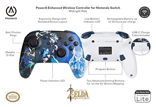 PowerA Enhanced Wireless Controller for Nintendo Switch - Midnight Ride, Nintendo Switch Lite, Gamepad, game controller, Bluetooth controller, rechargeable