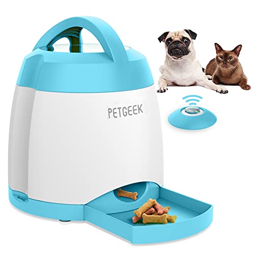 PETGEEK Automatic Dog Feeder Toy, Interactive Cat Dog Puzzle Toys Treat Dispensing, Electronic Dog Food Dispenser Remote Control, Safe ABS Material Pet Toy for All Breeds of Dogs Cats, Blue Color