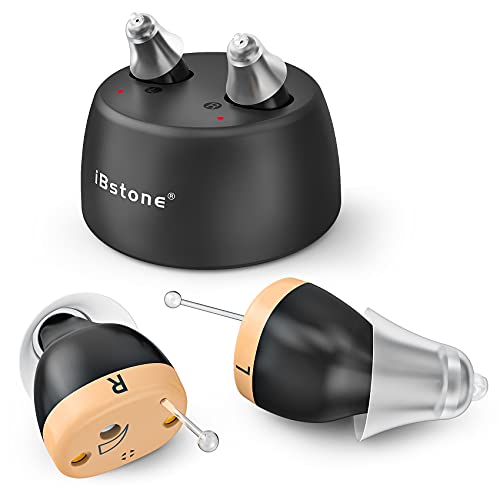 iBstone K18 Rechargeable Hearing Amplifier to Aid Hearing, Mini Completely-in-Canal Hearing Aids , Comfortable Wearing with Masks and Glasses, Black, Pair, K18