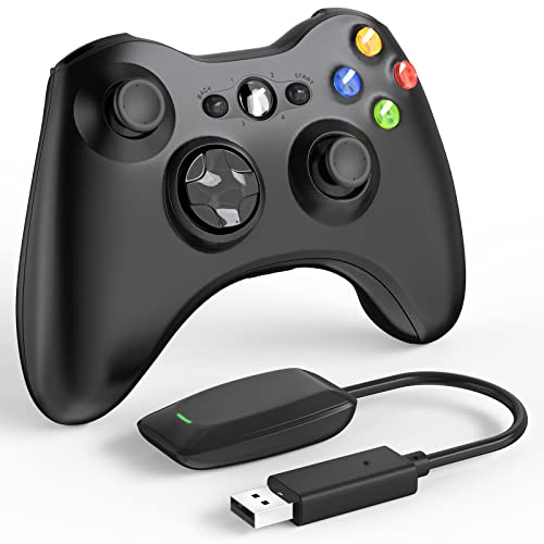 Wireless Controller for Xbox 360, 2.4GHZ Game Controller Gamepad Remote for PC Windows 7,8,10 with Receiver Adapter, No Audio Jack(Black)