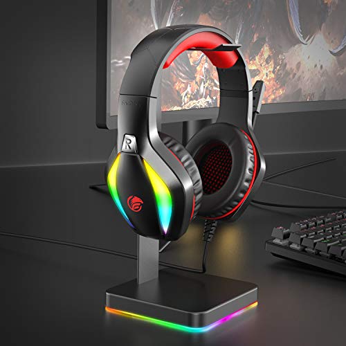 Fachixy Gaming Headset for PS4 PS5 Xbox One PC Nintendo Switch, Stereo Sound Gaming Headphones, Xbox Headset with RGB Light, PS4 Headset with Mic, Noise Cancelling Headphones with 3.5mm Jack (Red)