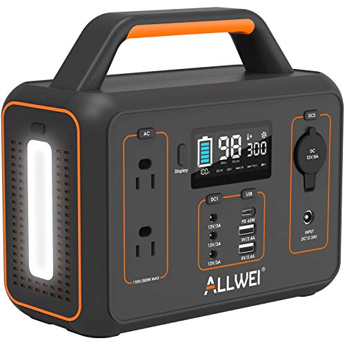 ALLWEI Portable Power Station 300W, 280Wh Backup Lithium Battery, USB-C PD60W, 110V Pure Sine Wave AC Outlet, 78000mAh Solar Power Generator LED Light for Outdoor Camping Travel Emergency Home Backup
