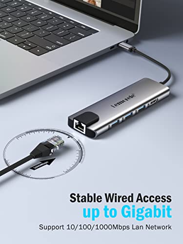 USB C Hub, Lemorele 9 in 1 USB C Hub Multiport Adapter w/Gigabit Ethernet, 100W PD, HDMI 4K, 3 USB 2.0, USB C Data Port, SD/TF Card Reader, Dongle Docking Station for MacBook Pro/Air HP Dell Laptops
