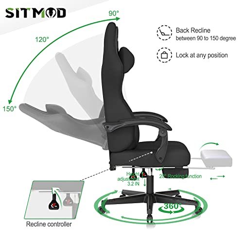 SITMOD Gaming Chair Executive Office Chair Back Support Fabric Ergonomic Chair with Footrest Lumbar Support Computer Chair PC Racing Chair Reclining Swivel Massage Gaming Chairs for Adult