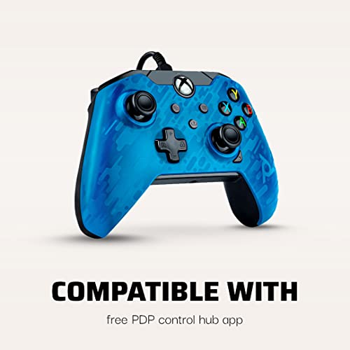 PDP Wired Game Controller - Xbox Series X|S, Xbox One, PC/Laptop Windows 10, Steam Gaming Controller - Perfect for FPS Games - Dual Vibration Videogame Gamepad - Blue Camo / Camouflage