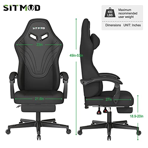 SITMOD Gaming Chair Executive Office Chair Back Support Fabric Ergonomic Chair with Footrest Lumbar Support Computer Chair PC Racing Chair Reclining Swivel Massage Gaming Chairs for Adult