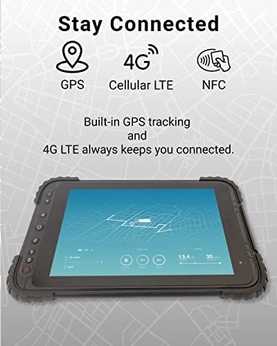 Rugged Tablet for Enterprise Mobile Field Work (Android) - 8" Inch + 2D Scanner, 4GB RAM/64GB, Android 10, Sunlight Readable, 16MP Camera, NFC, GPS, 4G LTE, IP67, Dust/Drop/Water Proof