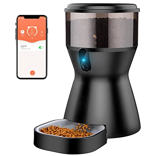 PETCADO Automatic Cat Feeder Pet Feeder Cat Food Dispenser, 4L with APP Control, Auto Dry Food Dispenser, 10s Voice Recorder, Smart Timer Pet Feeder for Cats and Dogs, Black