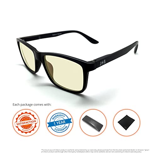 J+S Vision Blue Light Shield Computer Reading/Gaming Glasses - 0.0 Magnification - Anti Blue Light 100% UV Protection Low Color Distortion, Classic Black Frame - Essential Gaming Gear