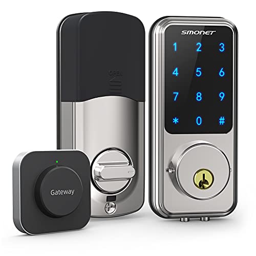 Smart Lock, SMONET WiFi Keyless Entry Door Lock Deadbolt Bluetooth Electronic Locks Touchscreen Keypad Featuring App Work with Alexa Google Home for Home Front Door Hotel